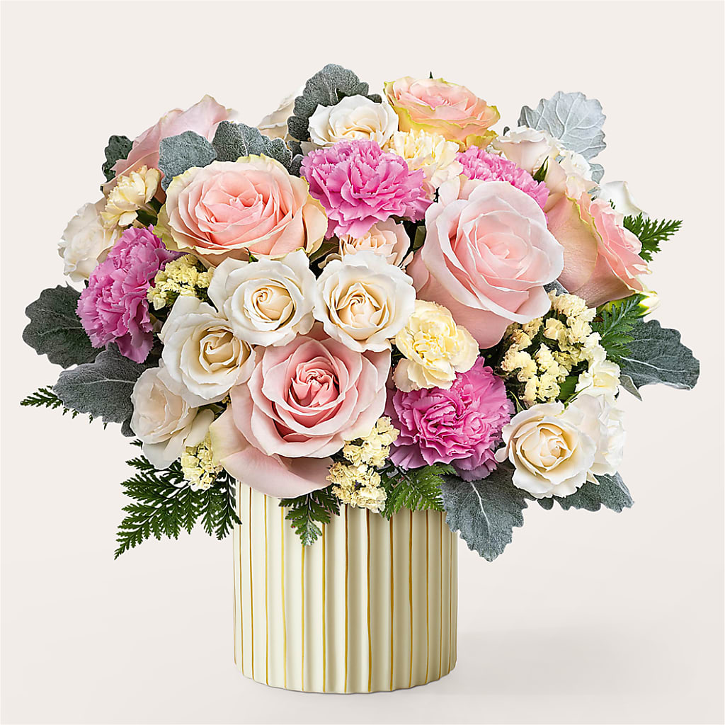 Blissful Moments Bouquet with Ivory Vase – Randalls, Pleasanton CA