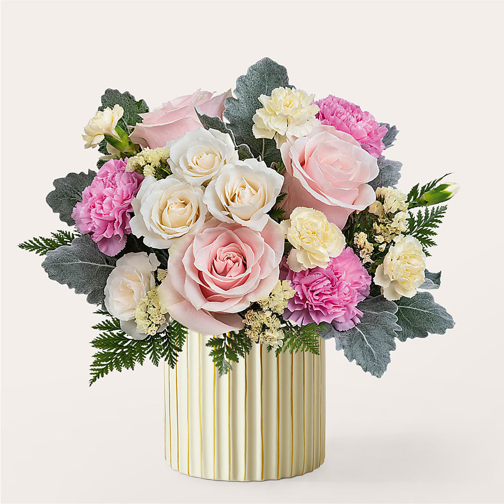 Blissful Moments Bouquet with Ivory Vase – Randalls, Pleasanton CA