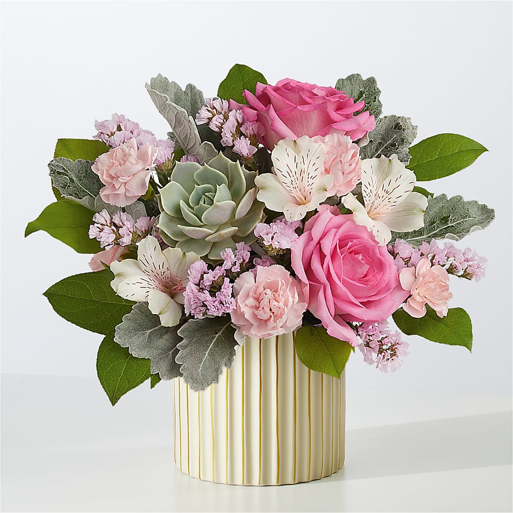 Dusty Rose Bouquet with Ivory Vase – Randalls, Pleasanton CA