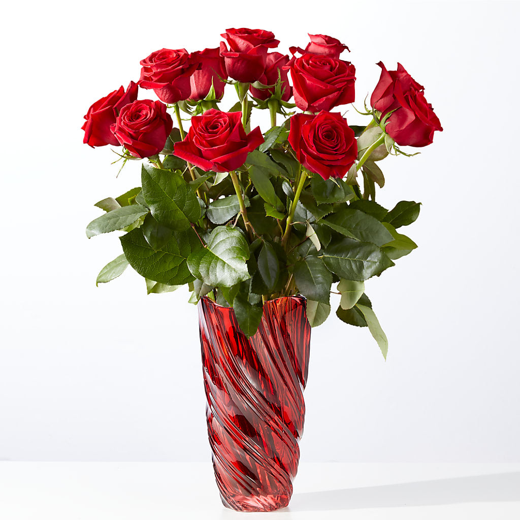 Classic Love Red Rose Bouquet with Luxe Swirl Vase – Randalls, Pleasanton CA