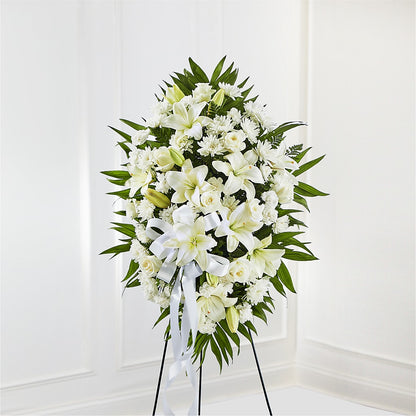 Exquisite Tribute Standing Spray-White Ribbon –  Randalls, Pleasanton CA